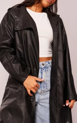 PrettyLittleThing Faux Leather Jackets*Faux Leather Biker Detail Midi Coat