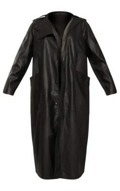 PrettyLittleThing Faux Leather Jackets*Faux Leather Biker Detail Midi Coat