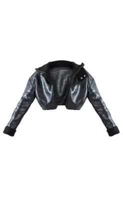 PrettyLittleThing Aviator Jackets*Faux Leather Borg Lined Super Cropped Aviator Jacket