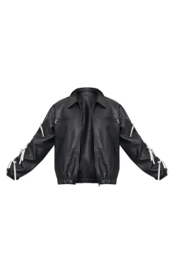 PrettyLittleThing Faux Leather Jackets*Faux Leather Bow Sleeve Detail Oversized Jacket