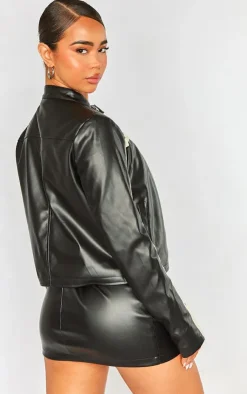 Online PrettyLittleThing Faux Leather Contrast Panel Motorcross Jacket Black