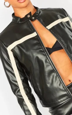 Online PrettyLittleThing Faux Leather Contrast Panel Motorcross Jacket Black