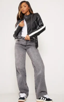 PrettyLittleThing Faux Leather Jackets*Faux Leather Contrast Panel Cropped Biker Jacket