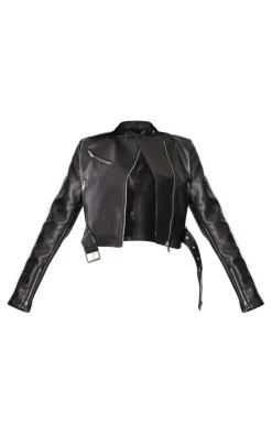PrettyLittleThing Faux Leather Jackets*Faux Leather Contrast Panel Cropped Biker Jacket