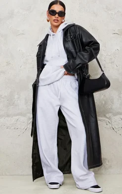 PrettyLittleThing Trench Coats*Faux Leather Contrast Stitch Split Hem Trench Coat