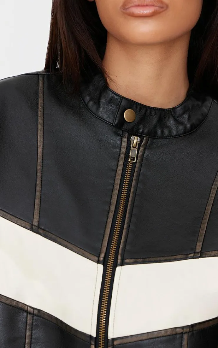 PrettyLittleThing Bomber Jackets*Faux Leather Contrast Panel Longline Bomber Jacket