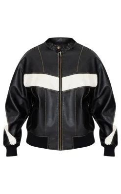PrettyLittleThing Bomber Jackets*Faux Leather Contrast Panel Longline Bomber Jacket