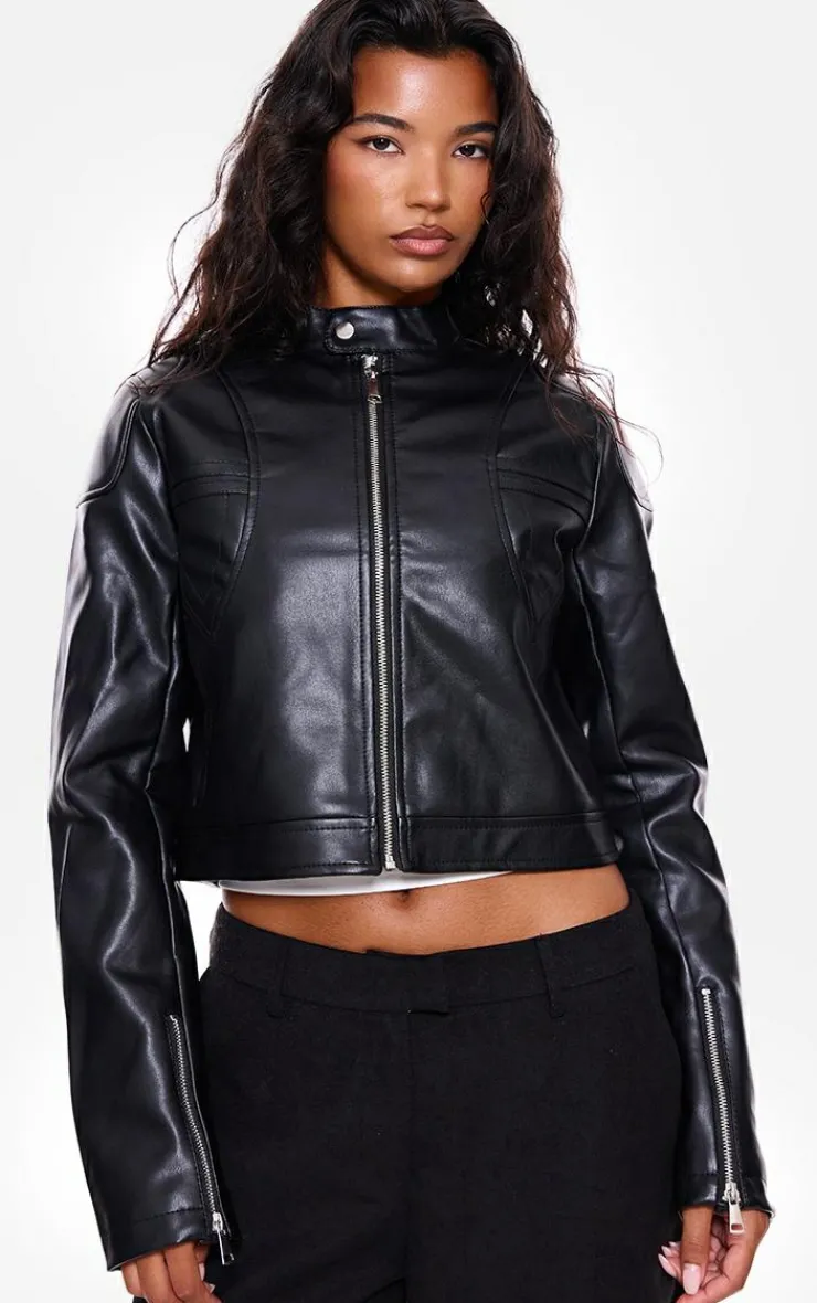 PrettyLittleThing Faux Leather Jackets*Faux Leather Cropped Biker Jacket