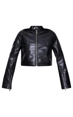 PrettyLittleThing Faux Leather Jackets*Faux Leather Cropped Biker Jacket