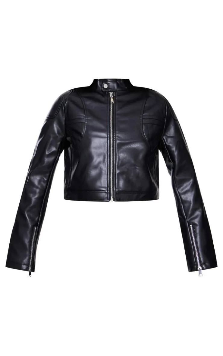 PrettyLittleThing Faux Leather Jackets*Faux Leather Cropped Biker Jacket