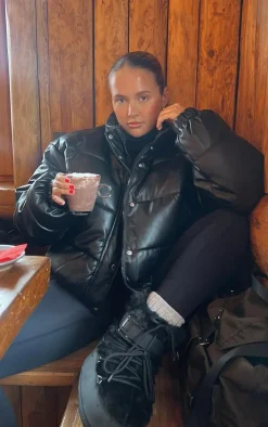 PrettyLittleThing Puffer Jackets*Faux Leather Elastic Hem Bubble Puffer
