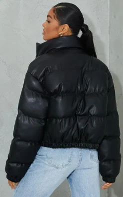 PrettyLittleThing Puffer Jackets*Faux Leather Elastic Hem Bubble Puffer