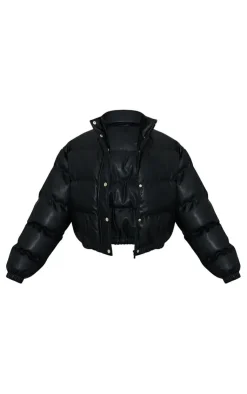 PrettyLittleThing Puffer Jackets*Faux Leather Elastic Hem Bubble Puffer