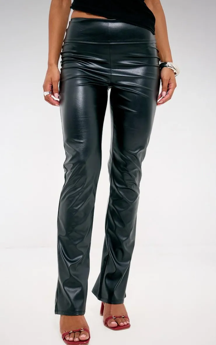 Faux Leather Fold Over Waist Straight Leg Pant-PrettyLittleThing Online
