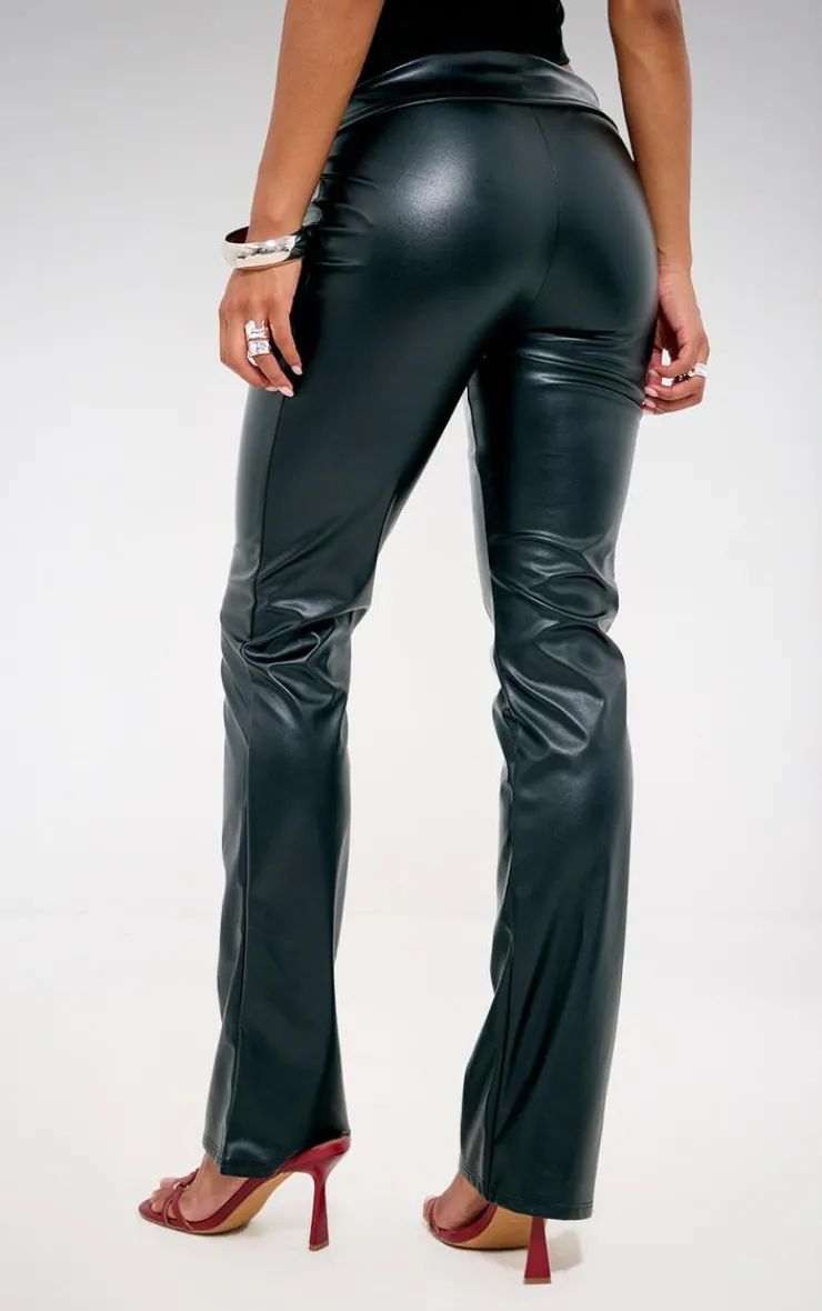 Faux Leather Fold Over Waist Straight Leg Pant-PrettyLittleThing Online