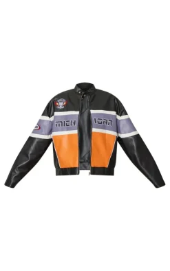 PrettyLittleThing Faux Leather Jackets*Faux Leather Graphic Front Racer Jacket