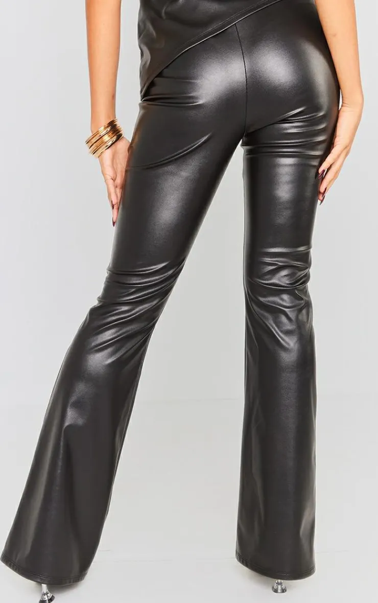 Best PrettyLittleThing Faux Leather High Waisted Flared Pants Black
