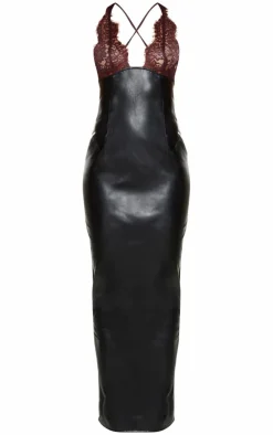 Faux Leather Lace Bust Low Back Maxi Dress-PrettyLittleThing Best