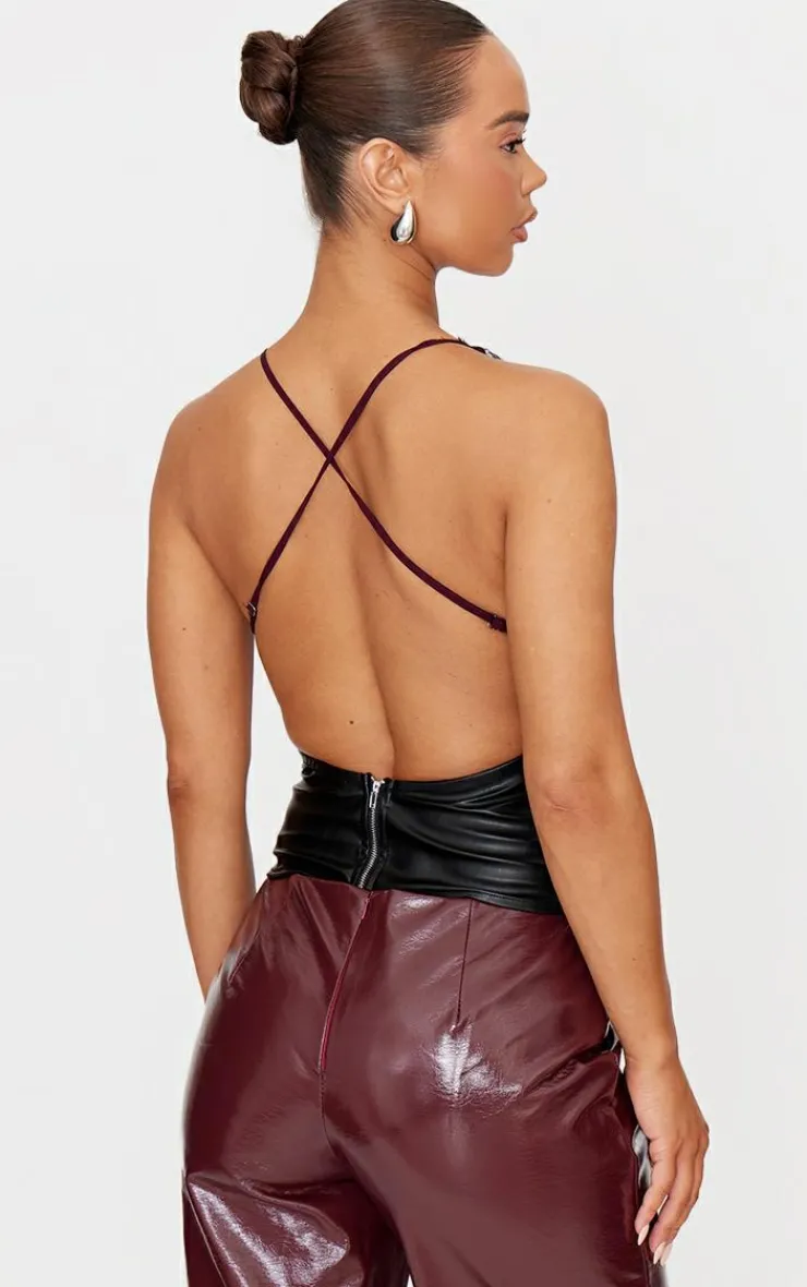 Faux Leather Lace Bust Detail Long Top-PrettyLittleThing Hot