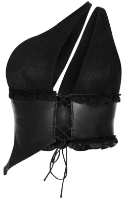 Hot PrettyLittleThing Faux Leather Lace Trim Tie Up V Neck Top Black