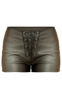 Faux Leather Lace Up Hot Pant-PrettyLittleThing Best