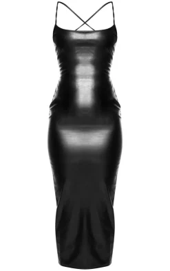 Faux Leather Lace Up Back Midi Dress-PrettyLittleThing Sale