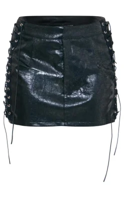 Faux Leather Lace Up Detail Micro Mini Skirt-PrettyLittleThing Sale