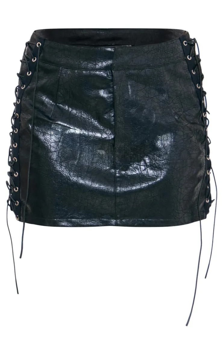 Faux Leather Lace Up Detail Micro Mini Skirt-PrettyLittleThing Sale