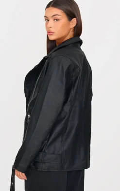 PrettyLittleThing Faux Leather Jackets*Faux Leather Longline Belted Biker Jacket