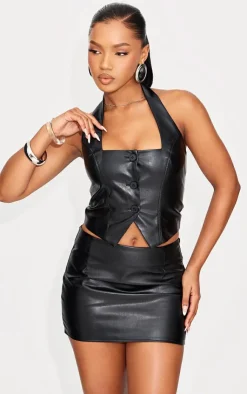 Online PrettyLittleThing Faux Leather Low Rise Mini Skirt Black