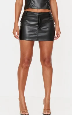 Discount PrettyLittleThing Faux Leather Low Rise Micro Mini Skirt Black