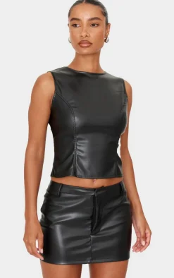 Discount PrettyLittleThing Faux Leather Low Rise Micro Mini Skirt Black