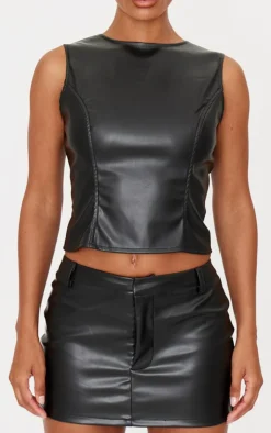 Discount PrettyLittleThing Faux Leather Low Rise Micro Mini Skirt Black