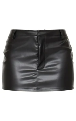 Discount PrettyLittleThing Faux Leather Low Rise Micro Mini Skirt Black