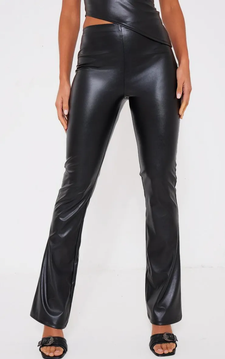Clearance PrettyLittleThing Faux Leather Mid Rise Pin Tuck Straight Leg Pants Black