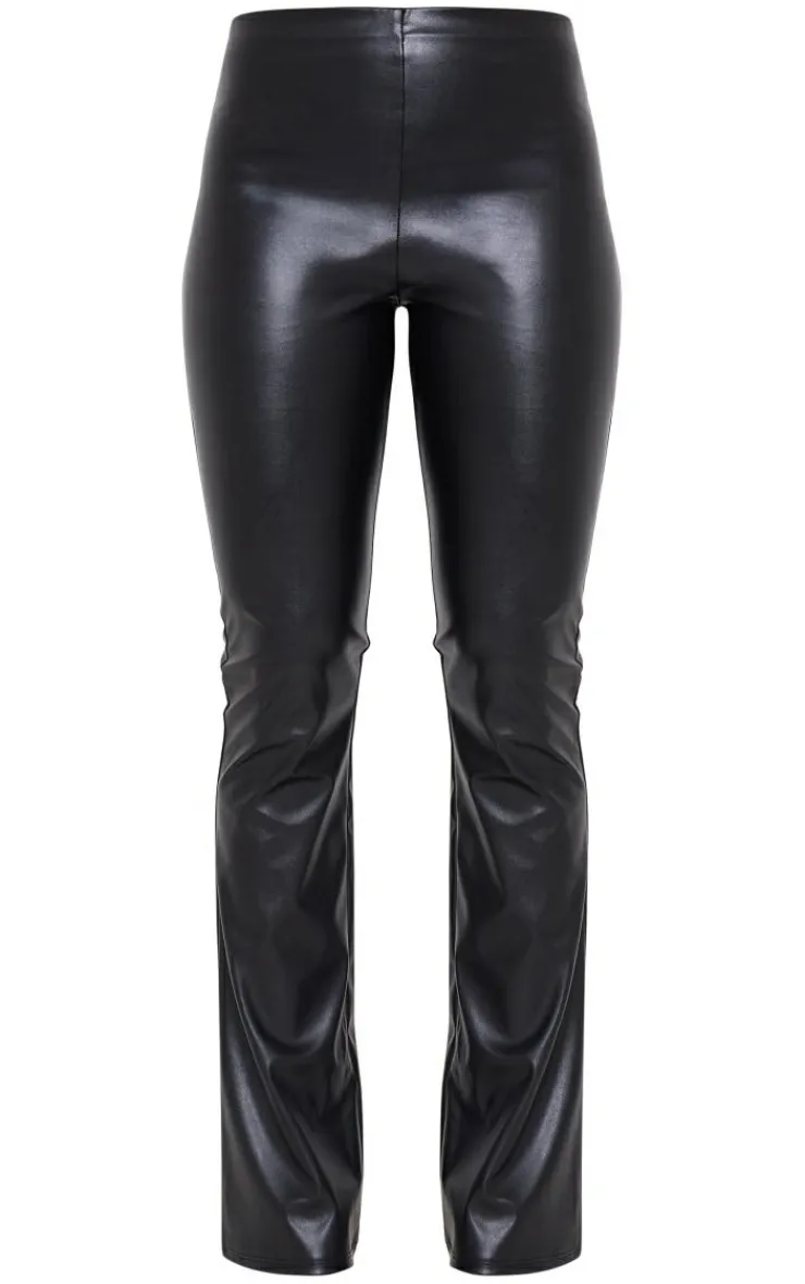 Clearance PrettyLittleThing Faux Leather Mid Rise Pin Tuck Straight Leg Pants Black