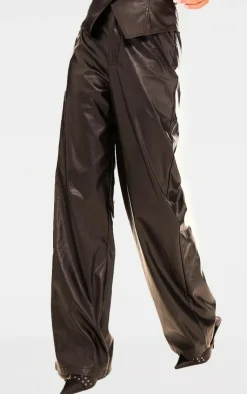 Outlet PrettyLittleThing Faux Leather Mid Rise Wide Leg Pants Black