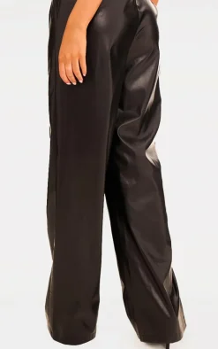 Outlet PrettyLittleThing Faux Leather Mid Rise Wide Leg Pants Black
