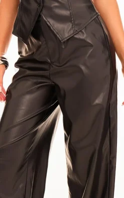 Outlet PrettyLittleThing Faux Leather Mid Rise Wide Leg Pants Black