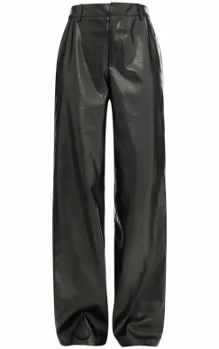 Outlet PrettyLittleThing Faux Leather Mid Rise Wide Leg Pants Black