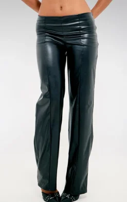 Online PrettyLittleThing Faux Leather Mid Rise Straight Leg Pants Black