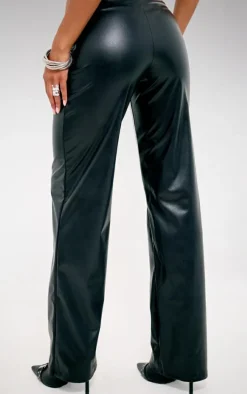 Online PrettyLittleThing Faux Leather Mid Rise Straight Leg Pants Black