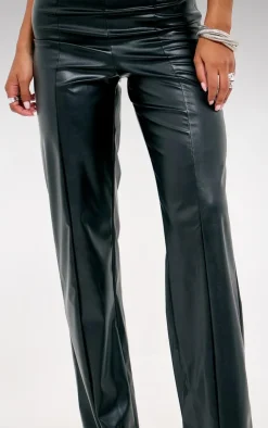 Online PrettyLittleThing Faux Leather Mid Rise Straight Leg Pants Black