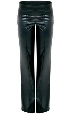 Online PrettyLittleThing Faux Leather Mid Rise Straight Leg Pants Black