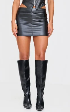 Discount PrettyLittleThing Faux Leather Mini Micro Skirt Black