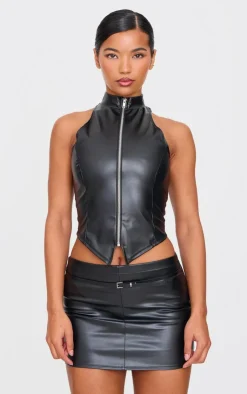 Discount PrettyLittleThing Faux Leather Mini Micro Skirt Black