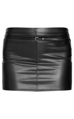 Discount PrettyLittleThing Faux Leather Mini Micro Skirt Black