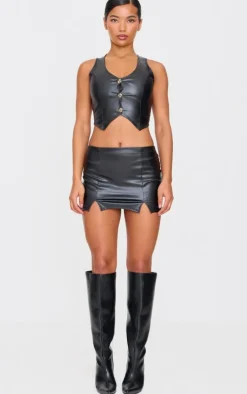 Online PrettyLittleThing Faux Leather Mirco Mini Skirt Black