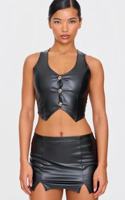 Online PrettyLittleThing Faux Leather Mirco Mini Skirt Black