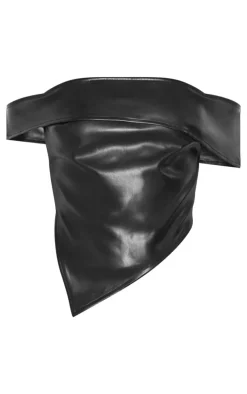 PrettyLittleThing Faux Leather Off The Shoulder Top Black